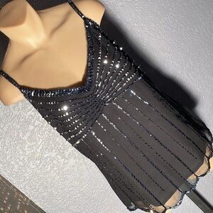 NEWPORT NEWS - NWT - tank: black w beads / sequins & lining / adj. straps - 16
